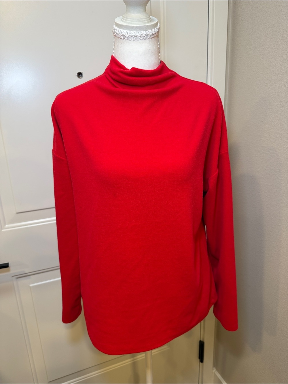 Women's Red Mock Neck Long Sleeve Top